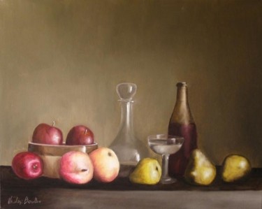 Painting titled "Nature morte aux po…" by Nicolas Boudin, Original Artwork, Oil