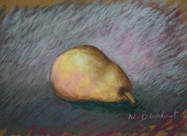 Pintura intitulada "Poire couchée" por Nicolas Brandicourt, Obras de arte originais, Pastel Montado em Cartão