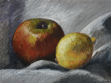 Painting titled "Pomme citron" by Nicolas Brandicourt, Original Artwork, Pastel Mounted on Cardboard
