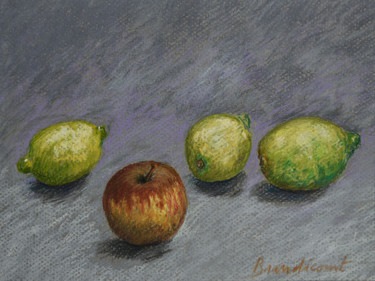 Peinture intitulée "Trois citrons et un…" par Nicolas Brandicourt, Œuvre d'art originale, Pastel