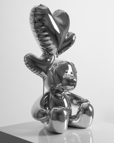 Skulptur mit dem Titel "Teddy Love Chrome A…" von Nicolas Krauss, Original-Kunstwerk, Harz