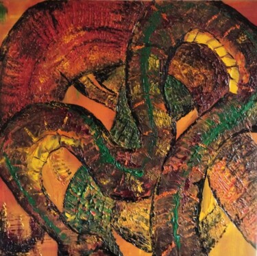 Pintura intitulada "Snakes" por Nicole Bachelard, Obras de arte originais, Óleo Montado em Armação em madeira