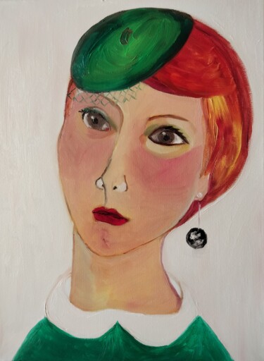 Картина под названием "Le bibi et la perle" - Nicole Bachelard, Подлинное произведение искусства, Масло Установлен на Деревя…