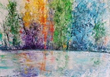 제목이 "Bord de l eau"인 미술작품 Nicole Bachelard로, 원작, 기름 나무 들것 프레임에 장착됨