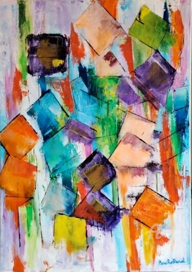 Painting titled "Carrés" by Nicole Bachelard, Original Artwork, Oil Mounted on Wood Stretcher frame