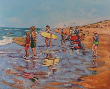 Peinture intitulée ""les surfeurs" pein…" par Nicole Bellocq, Œuvre d'art originale, Huile Monté sur Châssis en bois