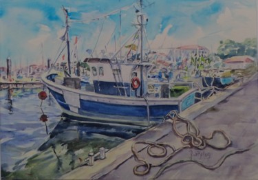 Peinture intitulée "Bâteau de pêche" par Nicole Bellocq, Œuvre d'art originale, Aquarelle