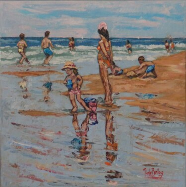 Malerei mit dem Titel "A la plage" von Nicole Bellocq, Original-Kunstwerk, Öl