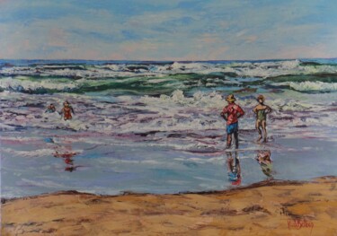 Peinture intitulée "Scène de plage" par Nicole Bellocq, Œuvre d'art originale, Huile