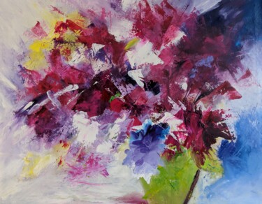 Painting titled "Poésie florale" by Nicole Caron, Original Artwork, Oil