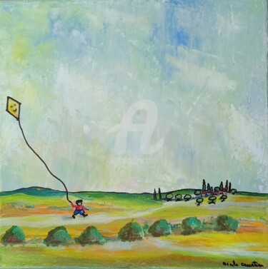Pintura titulada "Le cerf volant" por Nicole Carretier, Obra de arte original, Acrílico