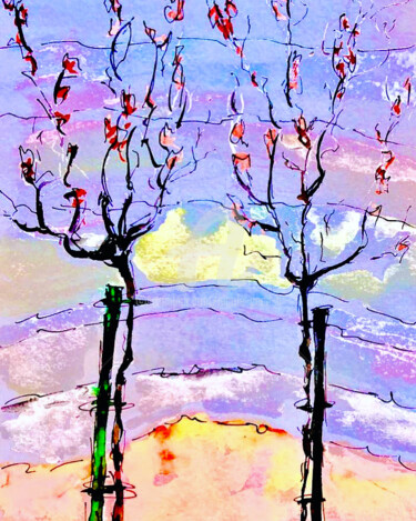 Peinture intitulée "Autumn Trees" par Nicole Cecil B, Œuvre d'art originale, Aquarelle