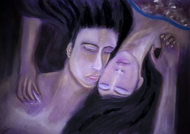 Painting titled "Le  couple  enlacé" by Nicole De Pauw, Original Artwork, Pastel