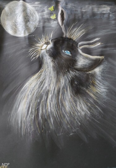 Painting titled "Je regarde la lune" by Nicole De Pauw, Original Artwork, Pastel