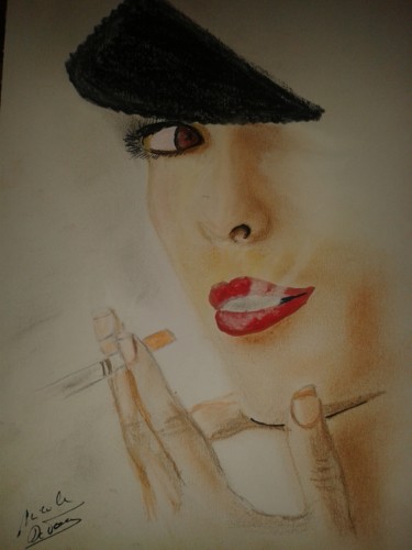 Dessin intitulée "La femme a la cigar…" par Nicole De Pauw, Œuvre d'art originale, Marqueur