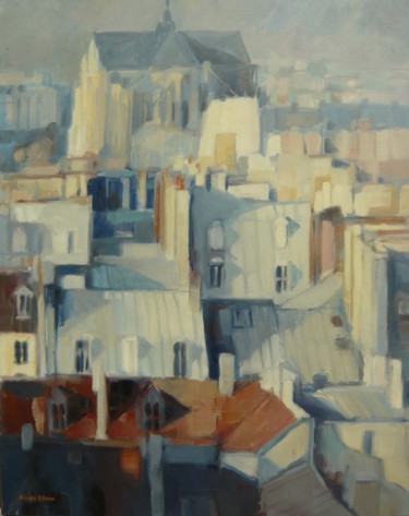 Peinture intitulée "Les gris de Paris 2…" par Nicole Elkon, Œuvre d'art originale, Huile