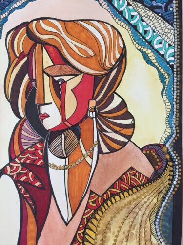 Pintura titulada "Aquarelle cubiste" por Nila, Obra de arte original, Acuarela Montado en Panel de madera