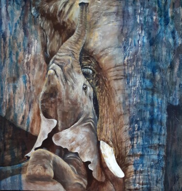 Peinture intitulée "ELEPHANTEAU" par Nicole Lavigne, Œuvre d'art originale, Huile