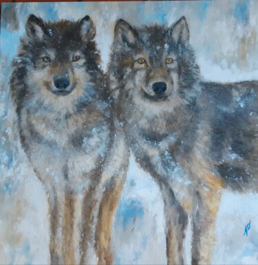 Painting titled "LOUPS" by Nicole Lavigne, Original Artwork, Oil