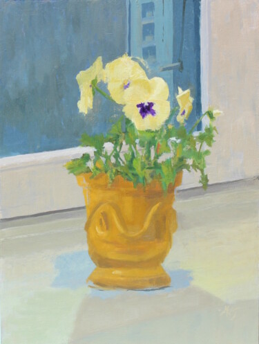 Painting titled "Pansies" by Nicole Le Gall, Original Artwork, Oil