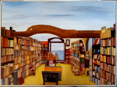 Pittura intitolato "la bibliothèque de…" da Nicole Pèpe Gaumier, Opera d'arte originale, Olio Montato su Telaio per barella…