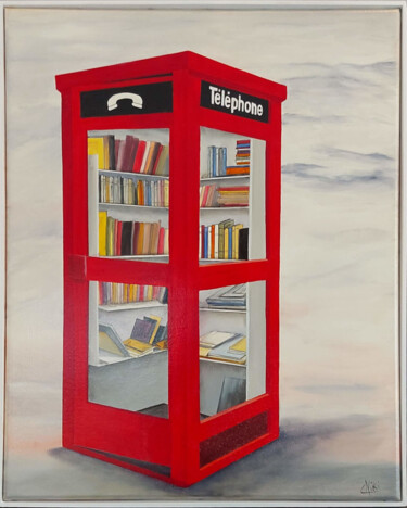 Painting titled "Allo les livres" by Nicole Pèpe Gaumier, Original Artwork, Oil Mounted on Wood Stretcher frame