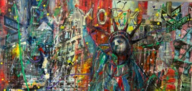 Painting titled "NEW YORK" by Nicole Sebille, Original Artwork, Acrylic Mounted on Wood Stretcher frame