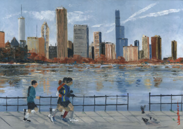 Painting titled "Chicago" by Nicole Wackenthaler, Original Artwork, Oil Mounted on Wood Stretcher frame