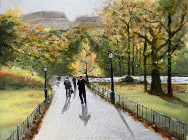 Картина под названием "Walk at London Park" - Nihal Özdemir Köse, Подлинное произведение искусства, Акварель