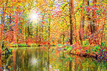 Картина под названием "RIVER IN THE FOREST…" - Nik Tod, Подлинное произведение искусства, Акрил Установлен на Деревянная рам…