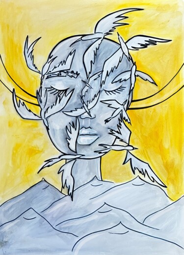 Drawing titled "Face of Freedom" by Nika Artique, Original Artwork, Watercolor