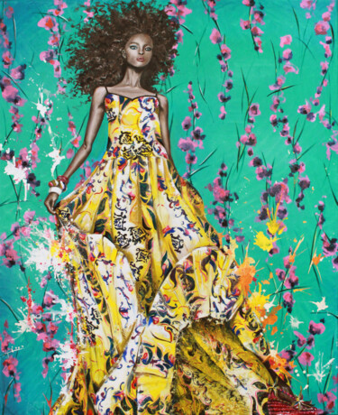 Schilderij getiteld "Fashion #3, splashe…" door Nika Mayer, Origineel Kunstwerk, Olie Gemonteerd op Frame voor houten branca…
