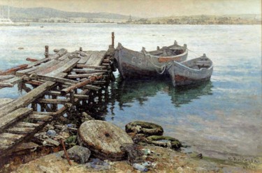 Pintura titulada "Sozopol Fishing Boa…" por Nikolo Balkanski, Obra de arte original, Oleo