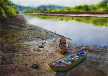 "Resting Boats" başlıklı Tablo Niketan Bhalerao tarafından, Orijinal sanat, Suluboya