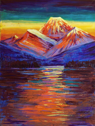 Pintura intitulada "Горные вершины" por Nikita Chaikovskiy, Obras de arte originais, Acrílico Montado em Painel de madeira