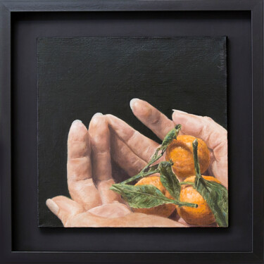 Painting titled "Tangerines on hands" by Nikita Van Chagov, Original Artwork, Oil