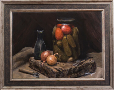 Painting titled "Pickles Still Life" by Nikita Van Chagov, Original Artwork, Oil