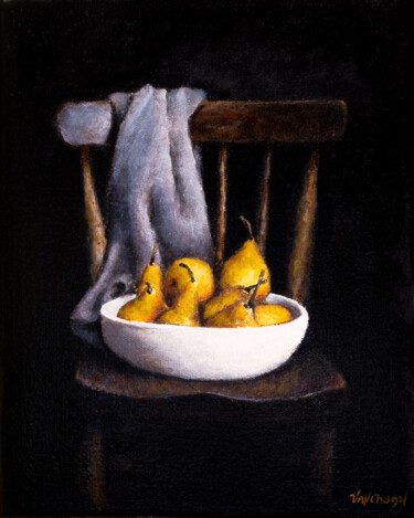Painting titled "Pears on the chair…" by Nikita Van Chagov, Original Artwork, Oil