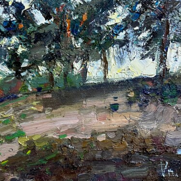 Pittura intitolato "The forest sketch" da Nikita Voloshin, Opera d'arte originale, Olio Montato su Cartone