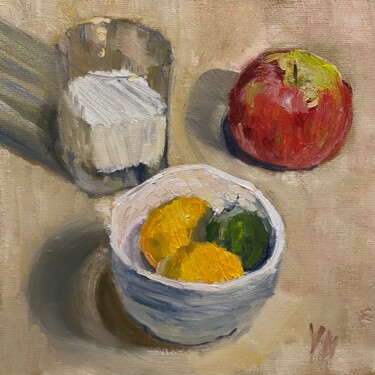 Pintura titulada "Fruits and milk" por Nikita Voloshin, Obra de arte original, Oleo