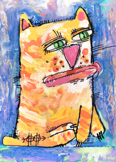Painting titled "Cat stories #58" by Nikita Ostapenco, Original Artwork, Acrylic