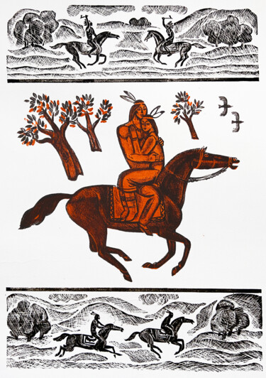 Prenten & gravures getiteld "Linocut #4" door Nikita Ostapenco, Origineel Kunstwerk, Linosnede