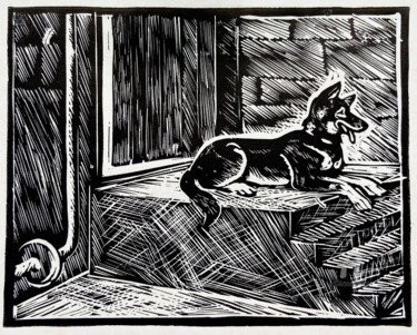 Obrazy i ryciny zatytułowany „Linocut #7” autorstwa Nikita Ostapenco, Oryginalna praca, Linoryty