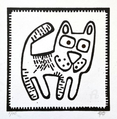 Printmaking titled "Kitty mark #1" by Nikita Ostapenco, Original Artwork, Linocuts