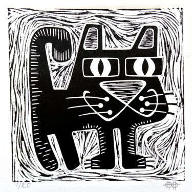 Printmaking titled "LinoCat #15" by Nikita Ostapenco, Original Artwork, Linocuts