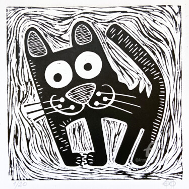 「LinoCat #16」というタイトルの製版 Nikita Ostapencoによって, オリジナルのアートワーク, Linocuts