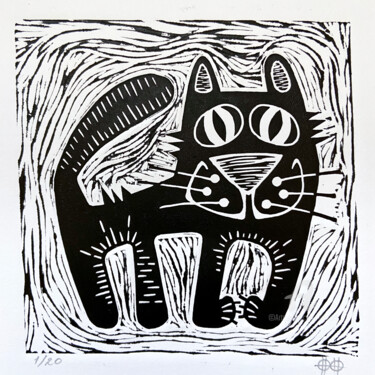 Gravures & estampes intitulée "LinoCat #17" par Nikita Ostapenco, Œuvre d'art originale, Linogravures