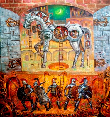 Painting titled "Troy" by Bakhtiyar Urakov, Original Artwork, Oil Mounted on Wood Stretcher frame