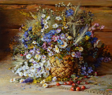 Pintura titulada ""Полевые цветы"60x7…" por Iurii Viktorovich Nikolaev, Obra de arte original