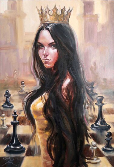 Schilderij getiteld "Chess queen" door Nikolai Kharitonov, Origineel Kunstwerk, Olie